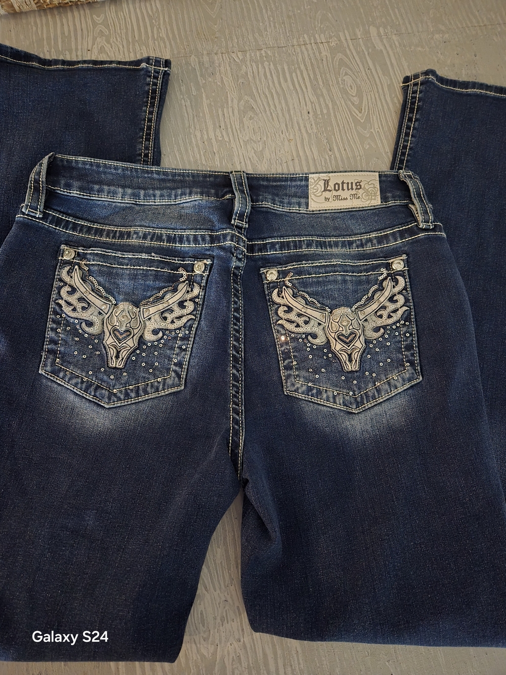 Dark Blue Boot-Cut Jeans with Embroidered Back Pockets